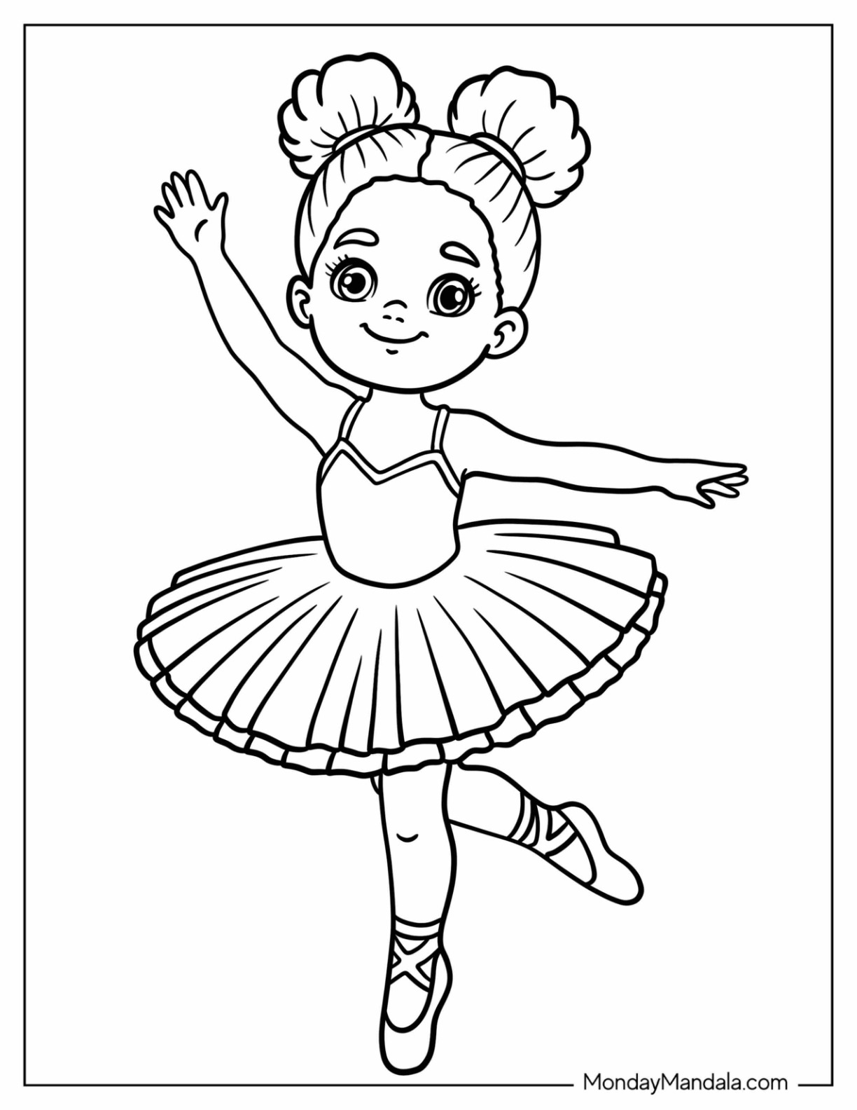 Pretty Black Girl & Boy Coloring Page Dancing Ballet in a Tutu for Kids coloring page — printable line art