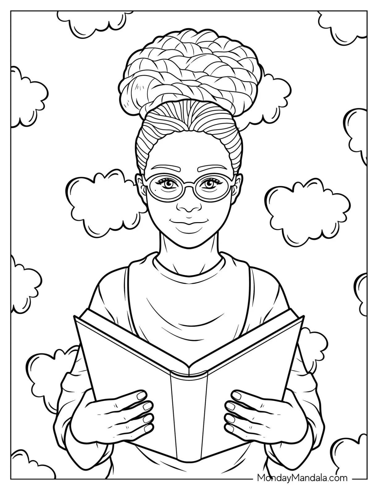 Realistic Black Girl & Boy Coloring Page Reading Book coloring page