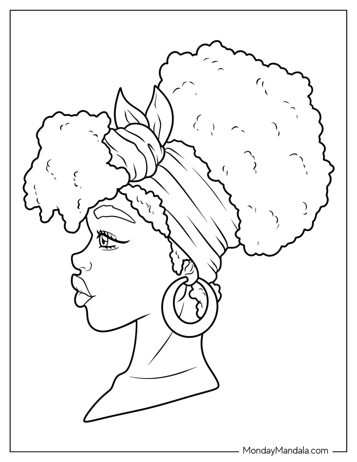 Side View Of Black Girl & Boy Coloring Page With Afro Hairstyle And Bandana coloring page