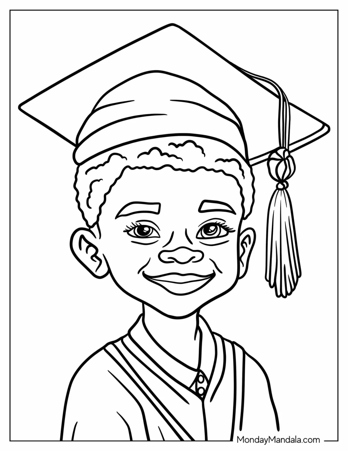 Simple Black Girl & Boy Coloring Page In Graduation Outfit For Kids coloring page — printable line art