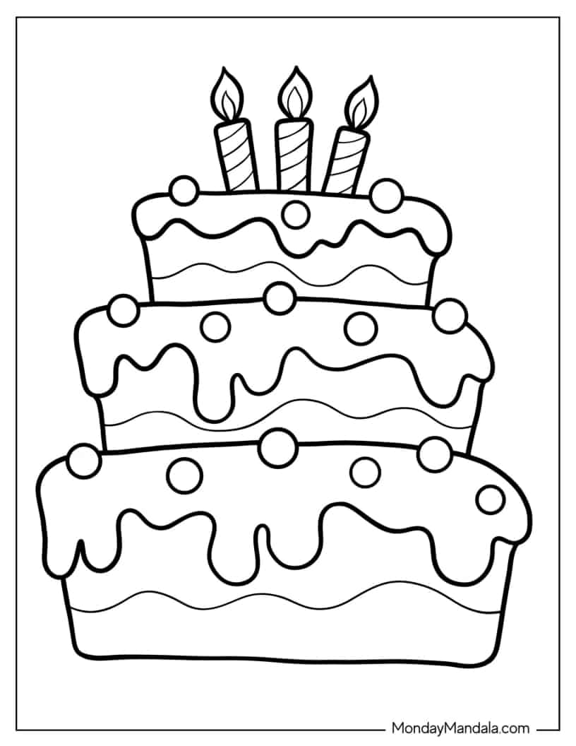 Coloring Sheet Of Cute Tiered Birthday Cake coloring page