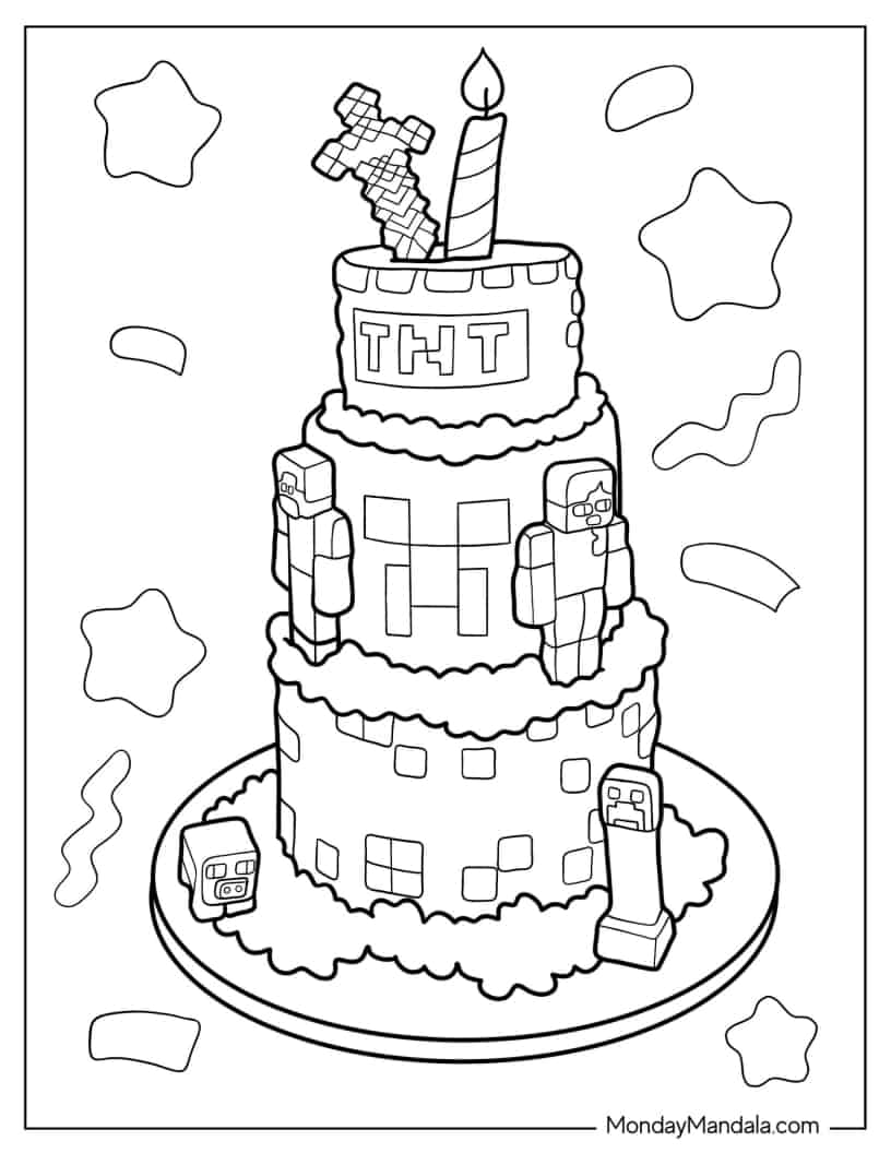 Easy Minecraft Cake Coloring Sheet coloring page