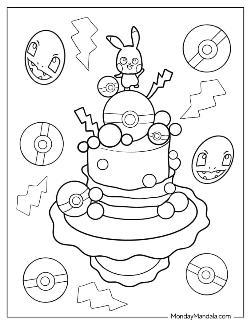 Kawaii Pokemon Birthday Cake Coloring Page coloring page