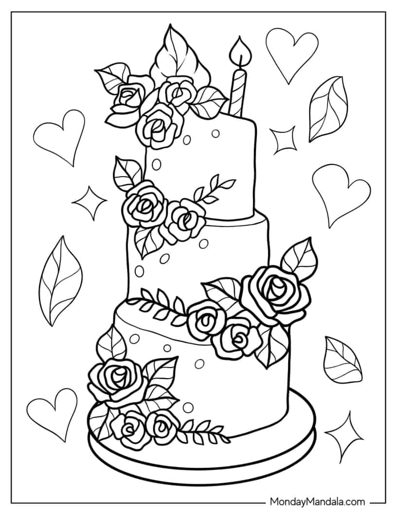 Simple Outline Of Tiered Wedding Cake coloring page