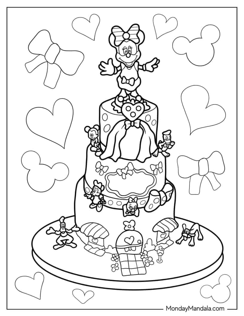 Three-Tier Cake With Minnie Mouse Topper coloring page