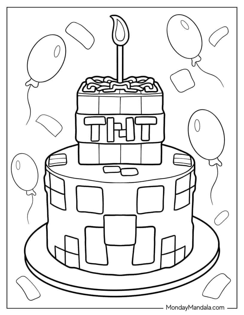 TNT Minecraft Birthday Cake coloring page