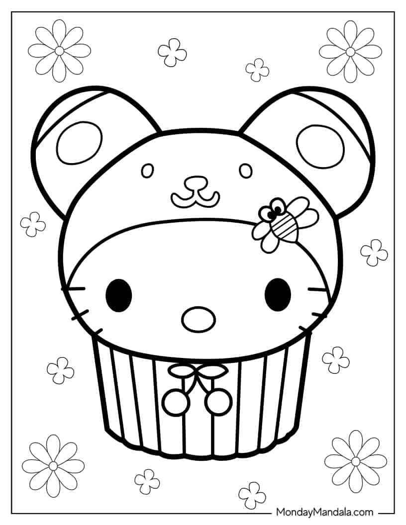 Adorable Hello Kitty Cupcake Coloring Page coloring page — printable line art