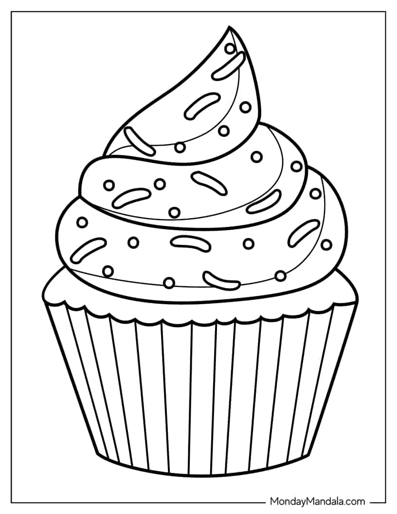Cupcake With Icing And Sprinkles To Color coloring page — printable line art