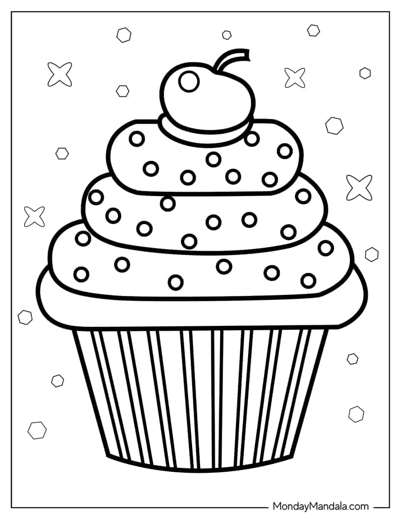 Easy Outline Of a Cupcake To Color coloring page — printable line art