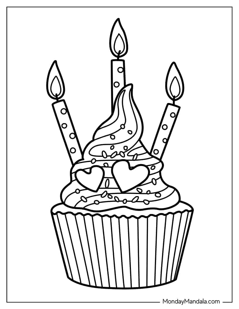Happy Birthday Cupcake Coloring Sheet coloring page