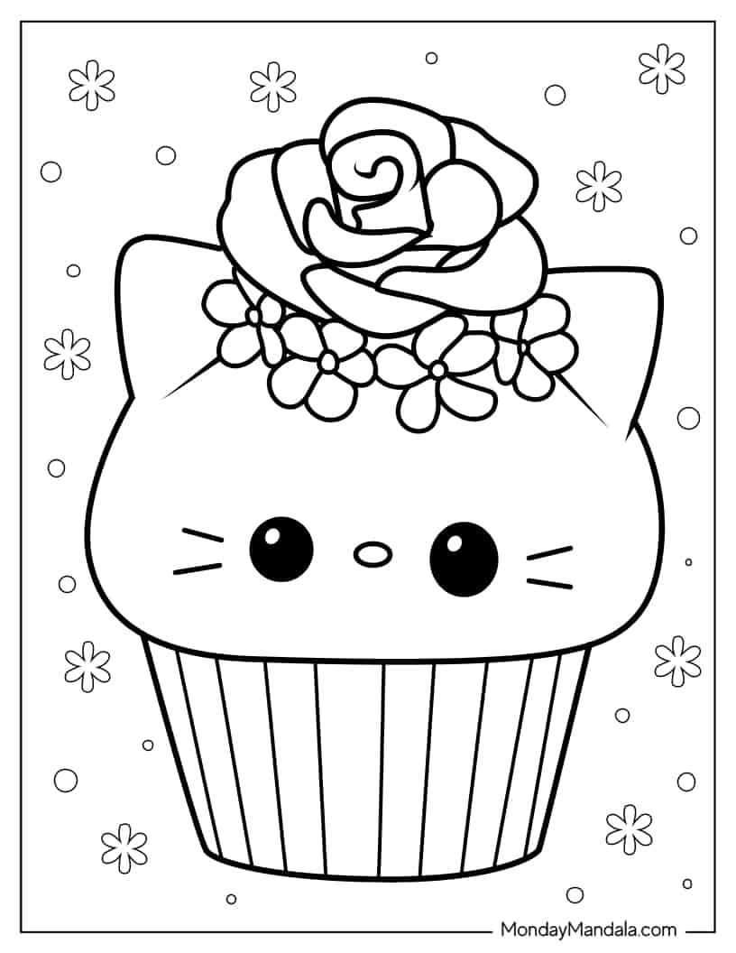 Hello Kitting Cupcake Coloring Page coloring page — printable line art