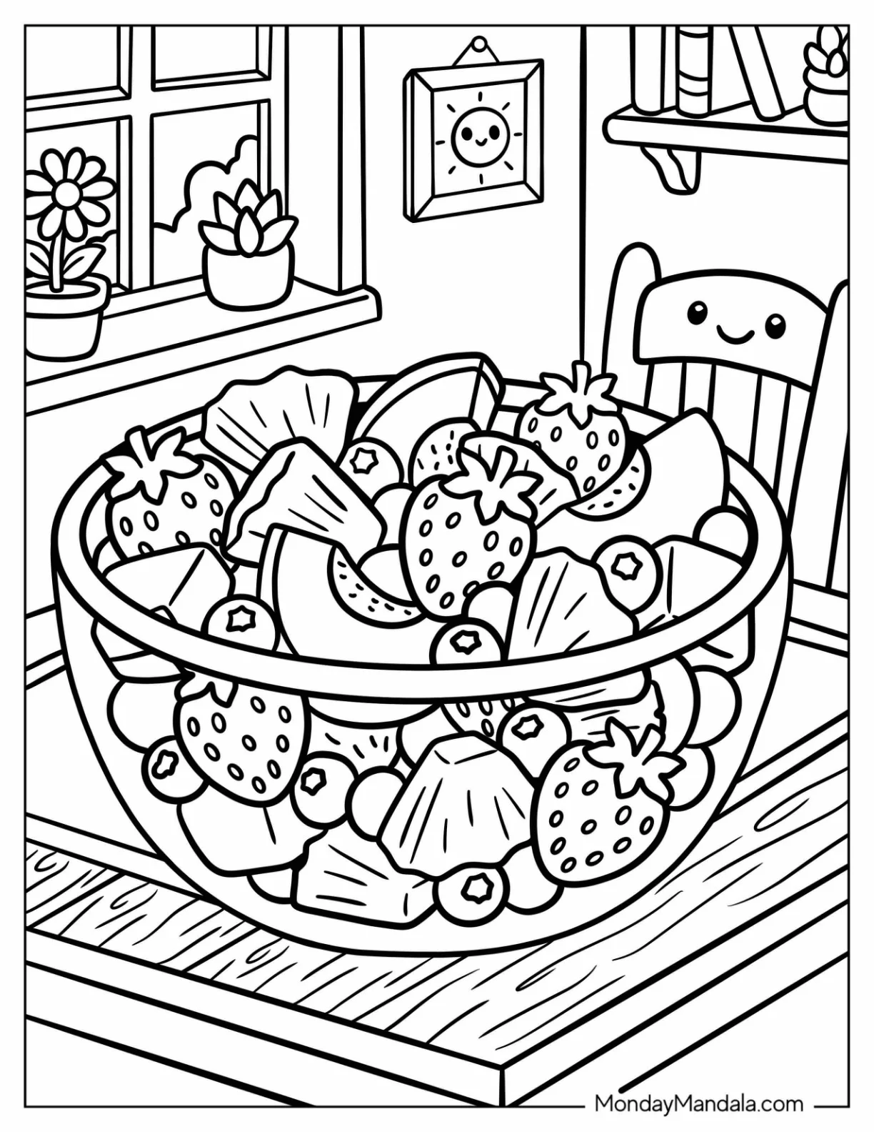 Bowl Full of Fruit Candies Coloring Page coloring page