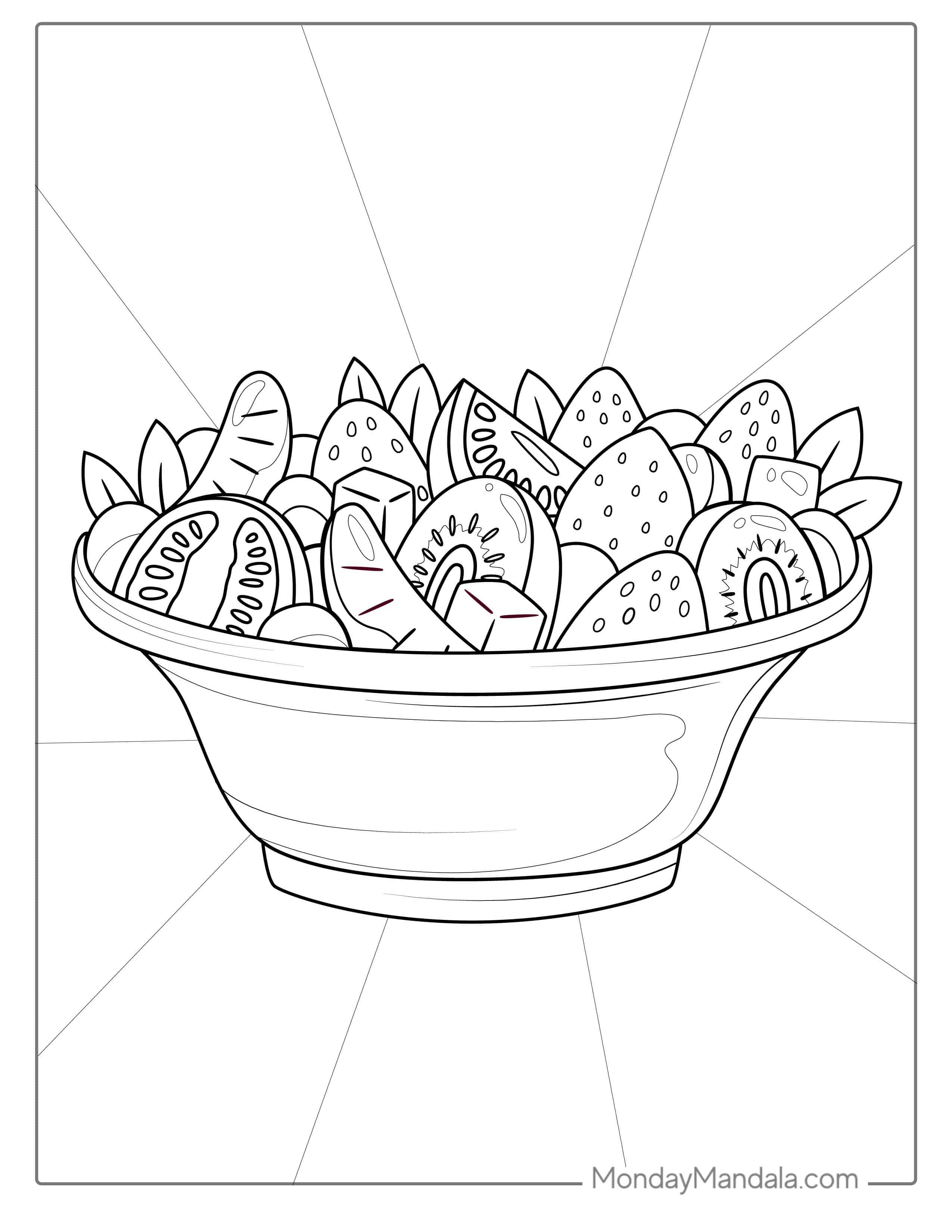 Bowl Of Assorted Fruits Coloring In For Kids coloring page