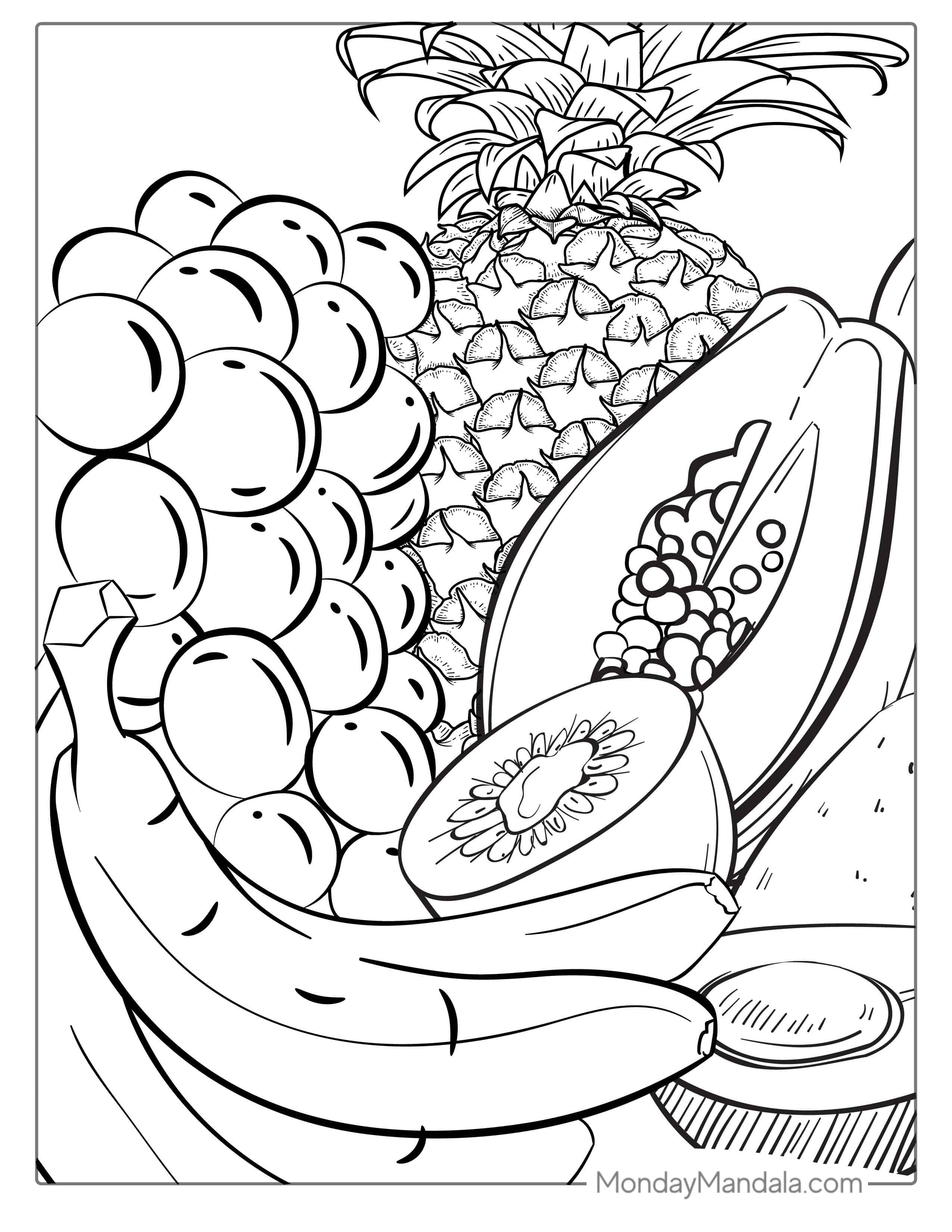 Coloring Page Of Mixed Fruits coloring page