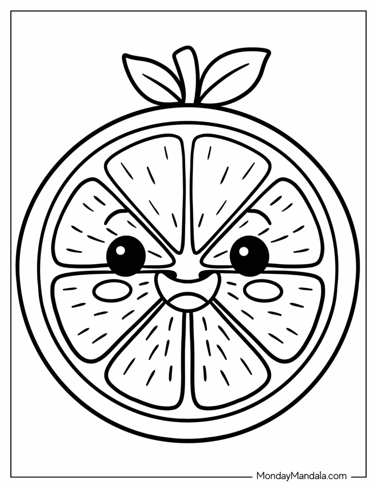 Halved Orange with Smiling Face Coloring Sheet for Preschoolers coloring page