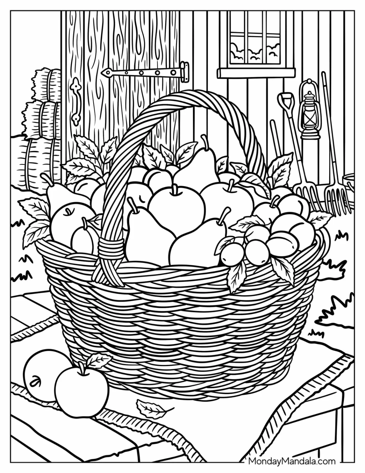 Realistic Basket Full of Fruits Coloring Page coloring page