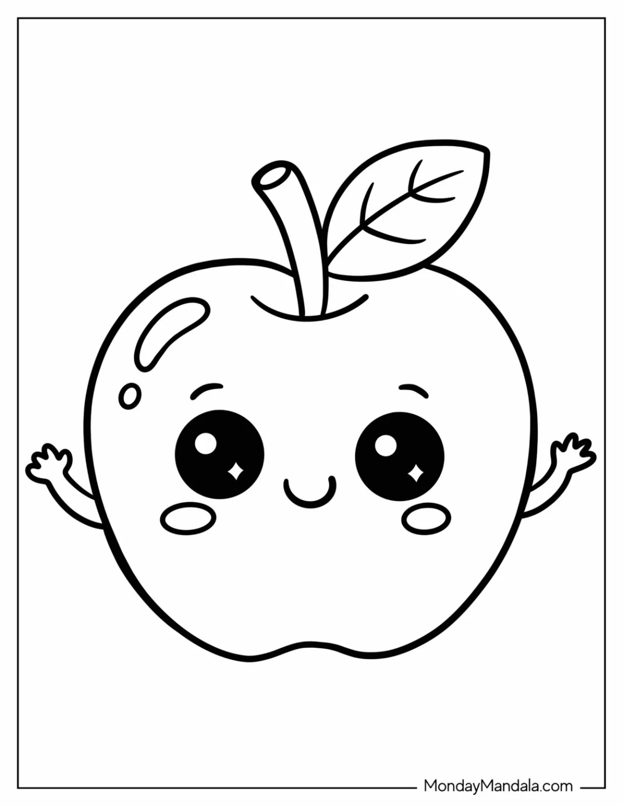 Simple Cartoon Apple with Hands Coloring Page for Preschoolers coloring page
