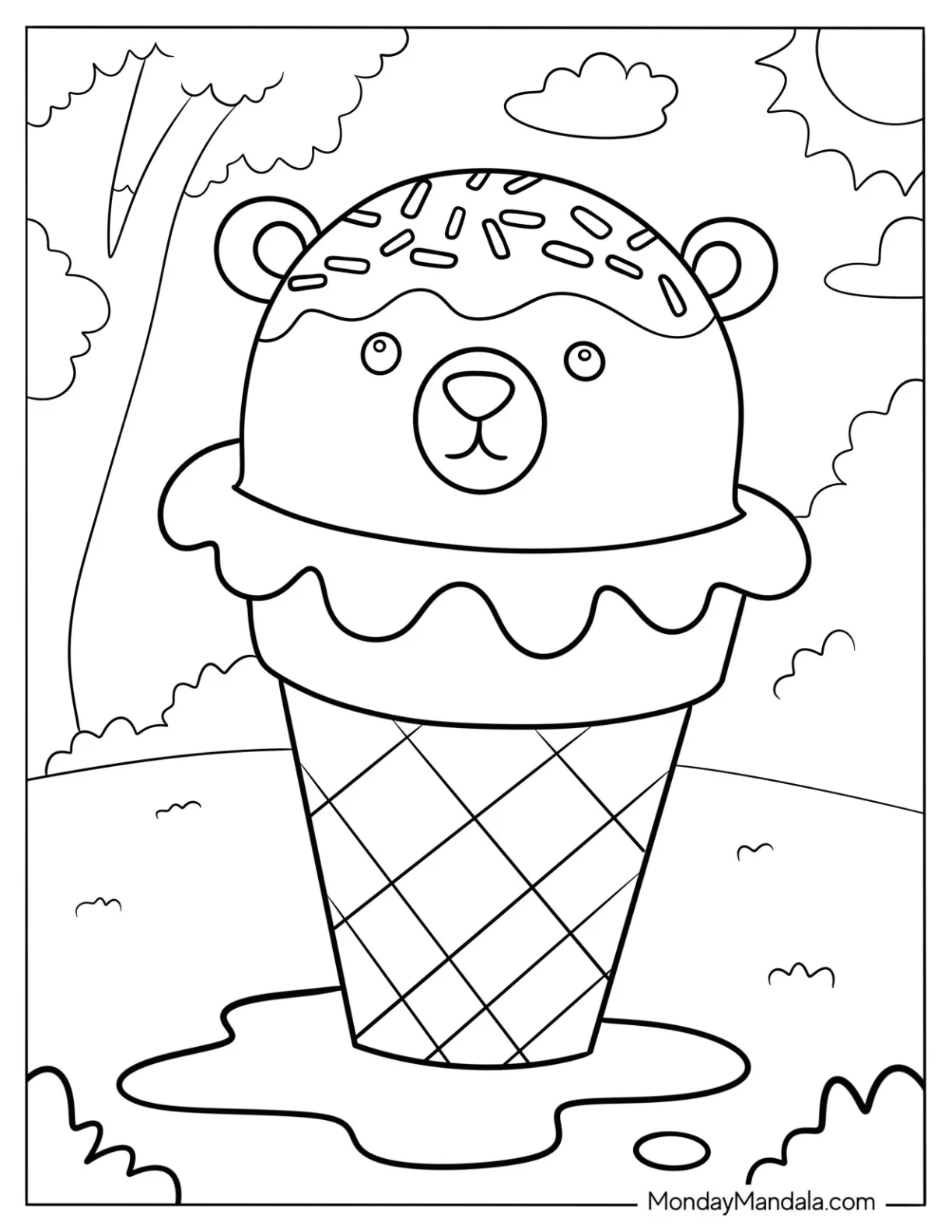Bear Ice Cream Coloring Page Cone With Sprinkles Under The Sun coloring page — printable line art