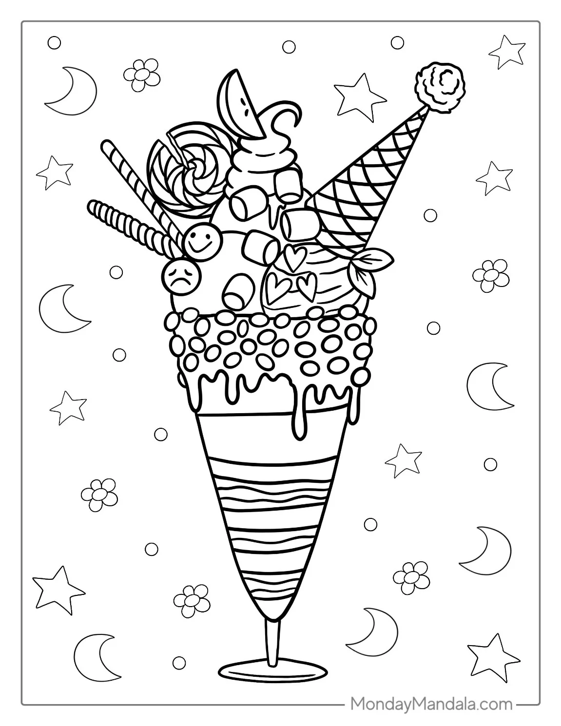 Birthday Ice Cream Coloring Page Sundae With Candy And Sprinkles coloring page