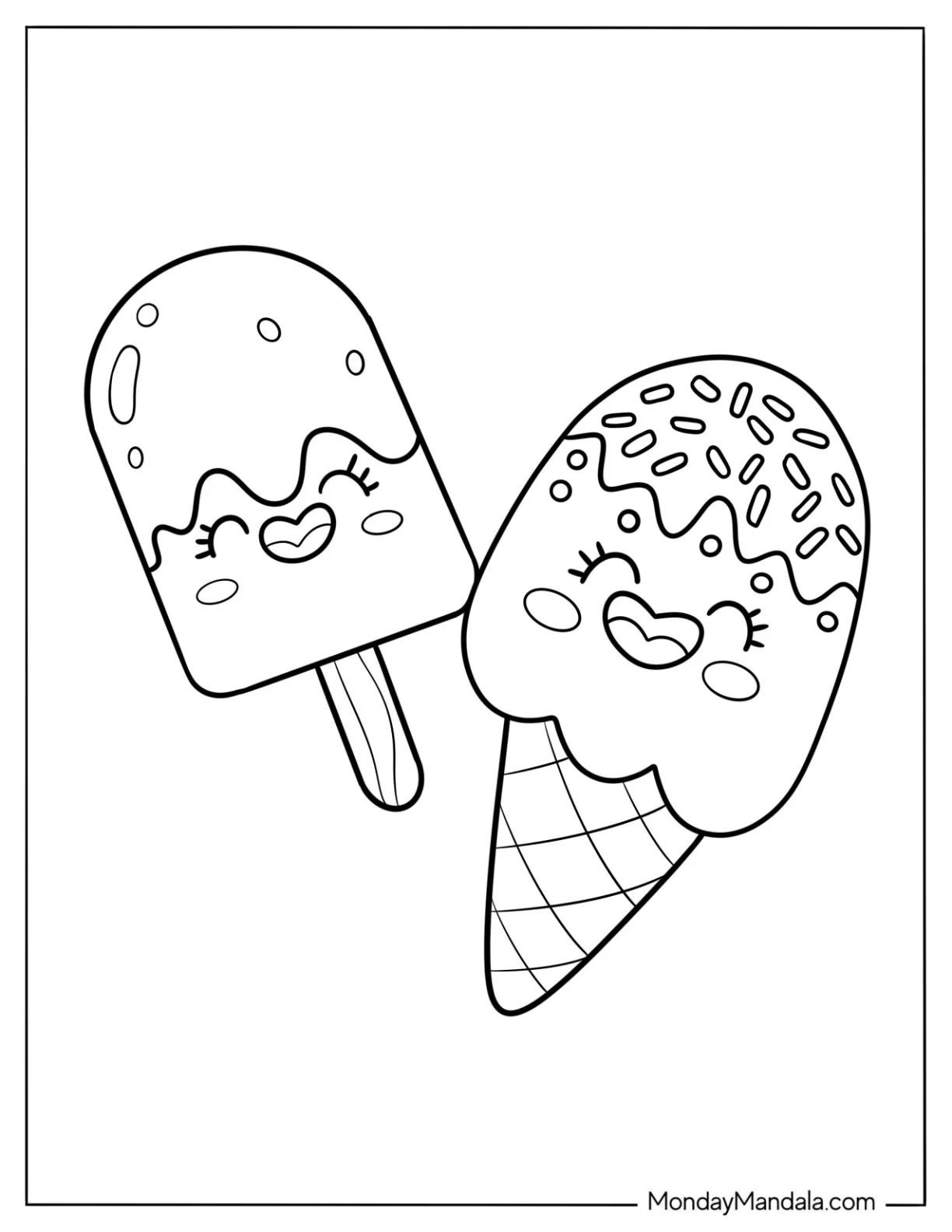 Cartoon Ice Cream Coloring Page Cone And Popsicle coloring page — printable line art