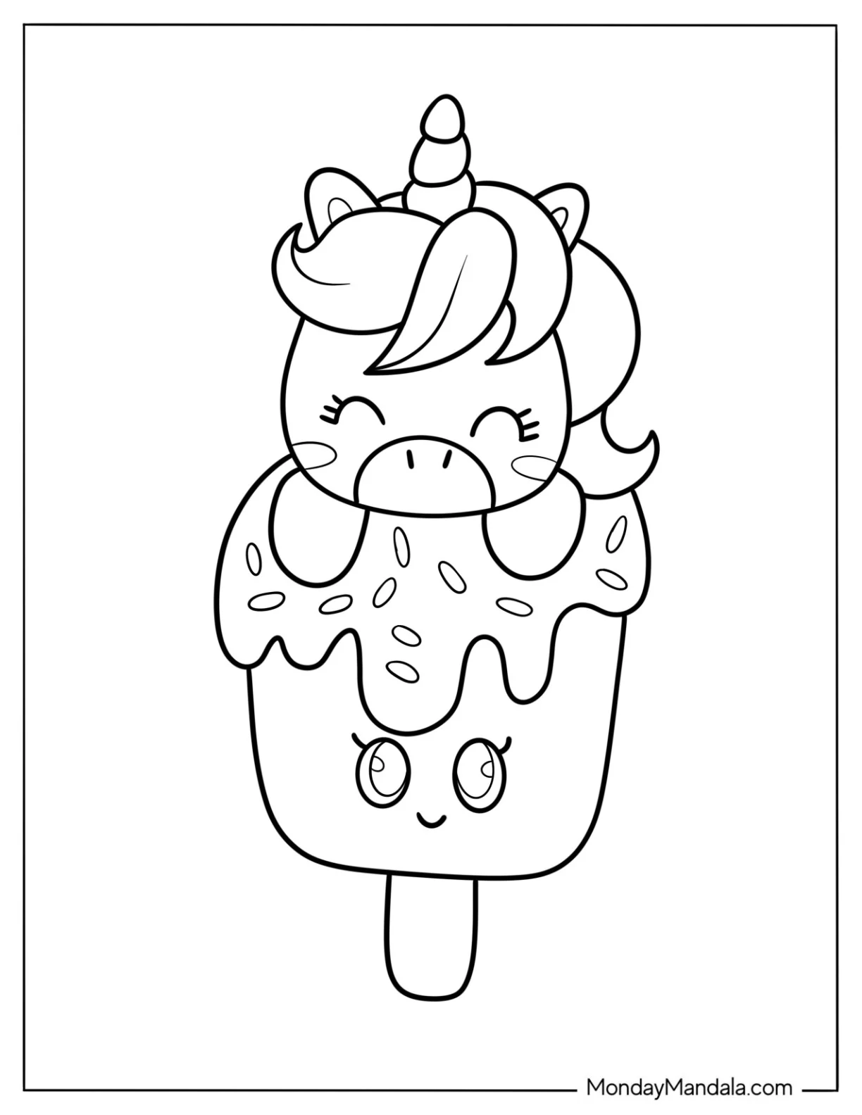 Cheery Ice Cream Coloring Page Sitting On Top Of A Popsicle coloring page — printable line art