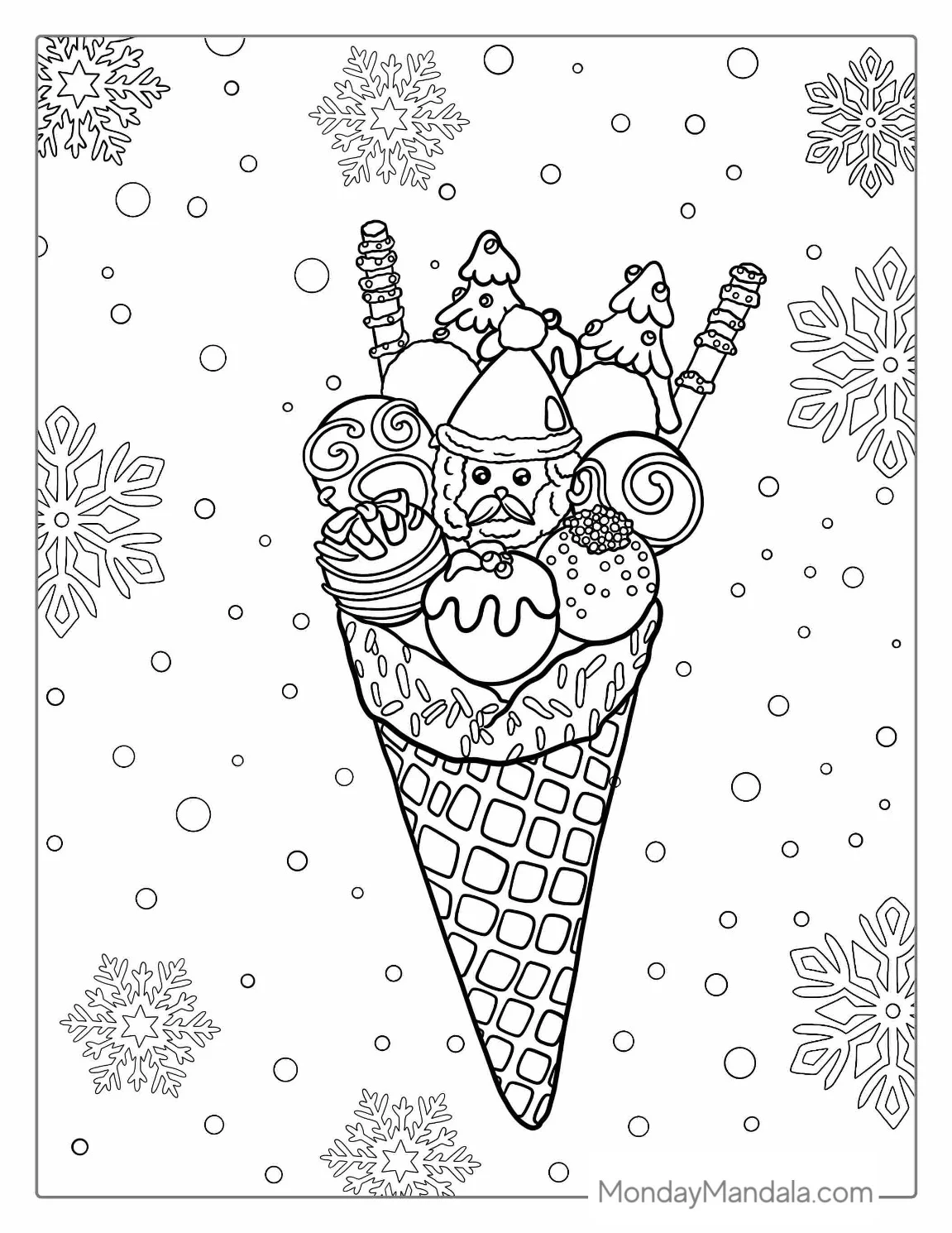 Christmas Themed Ice Cream Coloring Page With Santa coloring page
