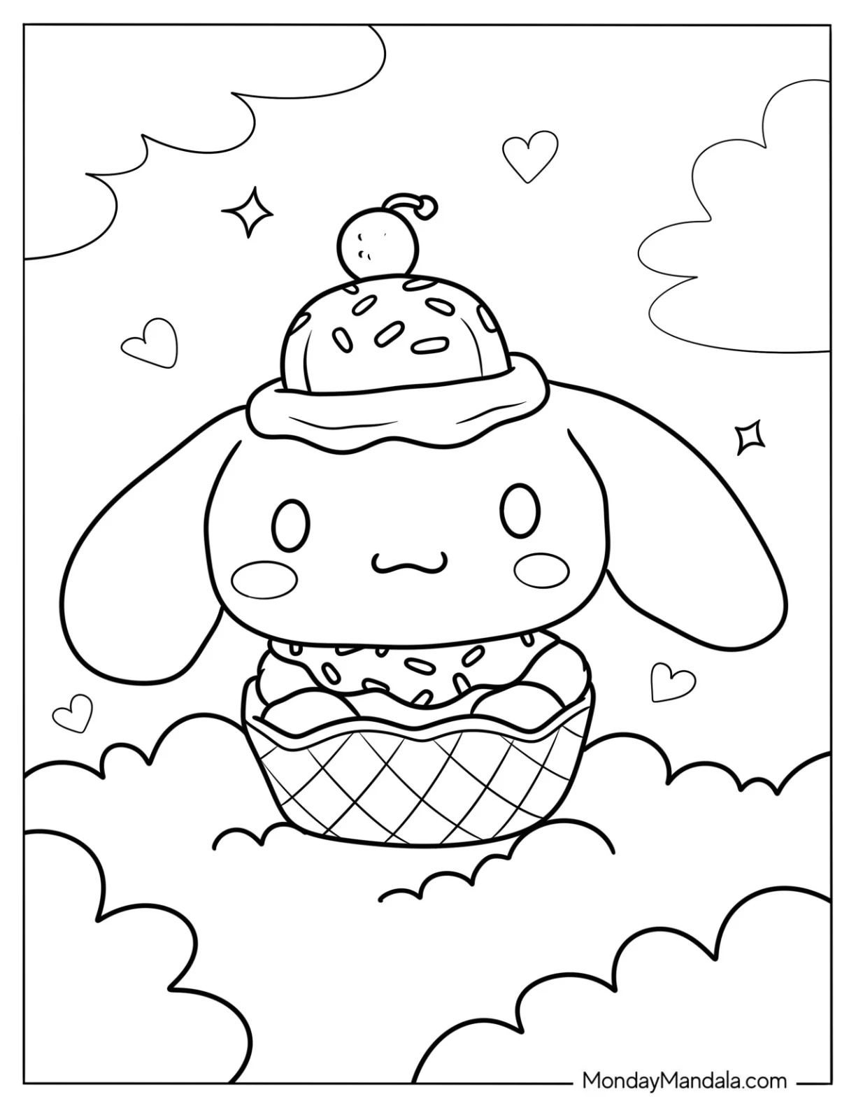 Cinnamoroll In An Ice Cream Coloring Page Cone For Kids coloring page