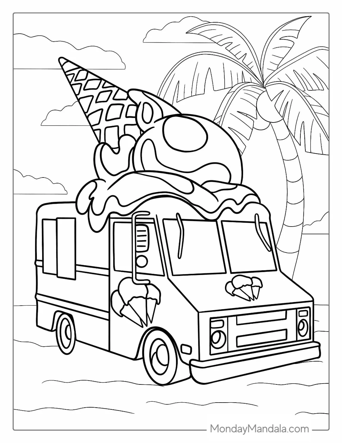 Coloring Sheet Of a Ice Cream Coloring Page Van coloring page — printable line art