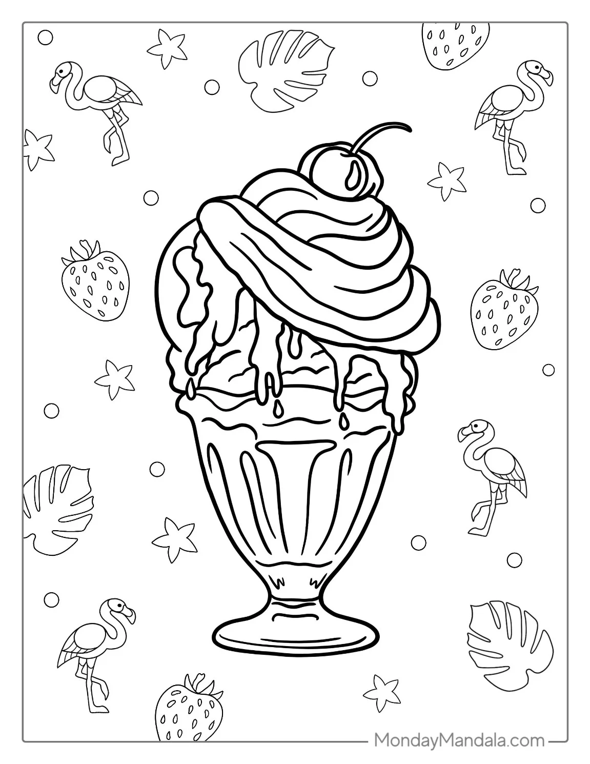 Easy Outline Of An Ice Cream Coloring Page Sundae For Kids coloring page