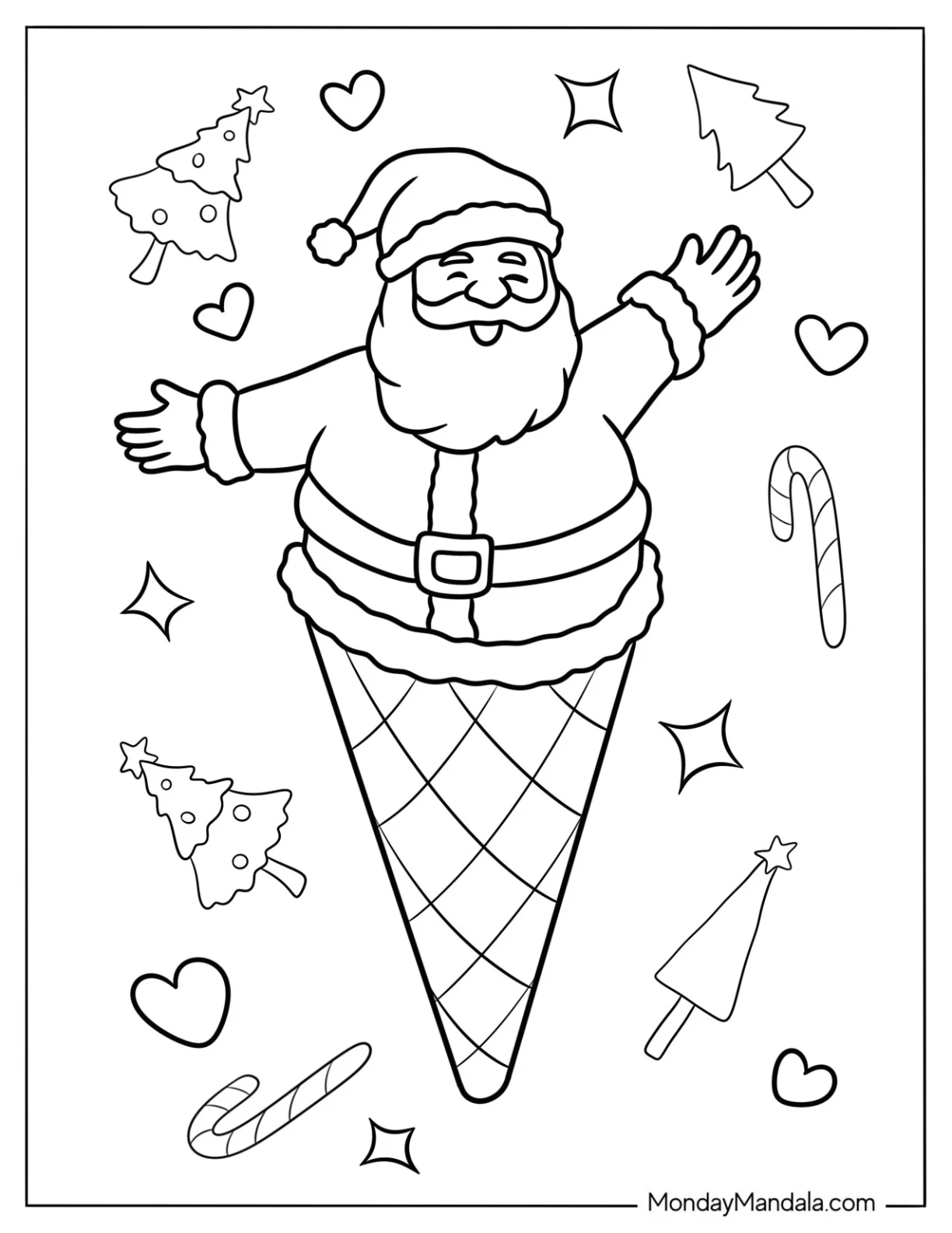 Happy Santa Claus In An Ice Cream Coloring Page Cone coloring page