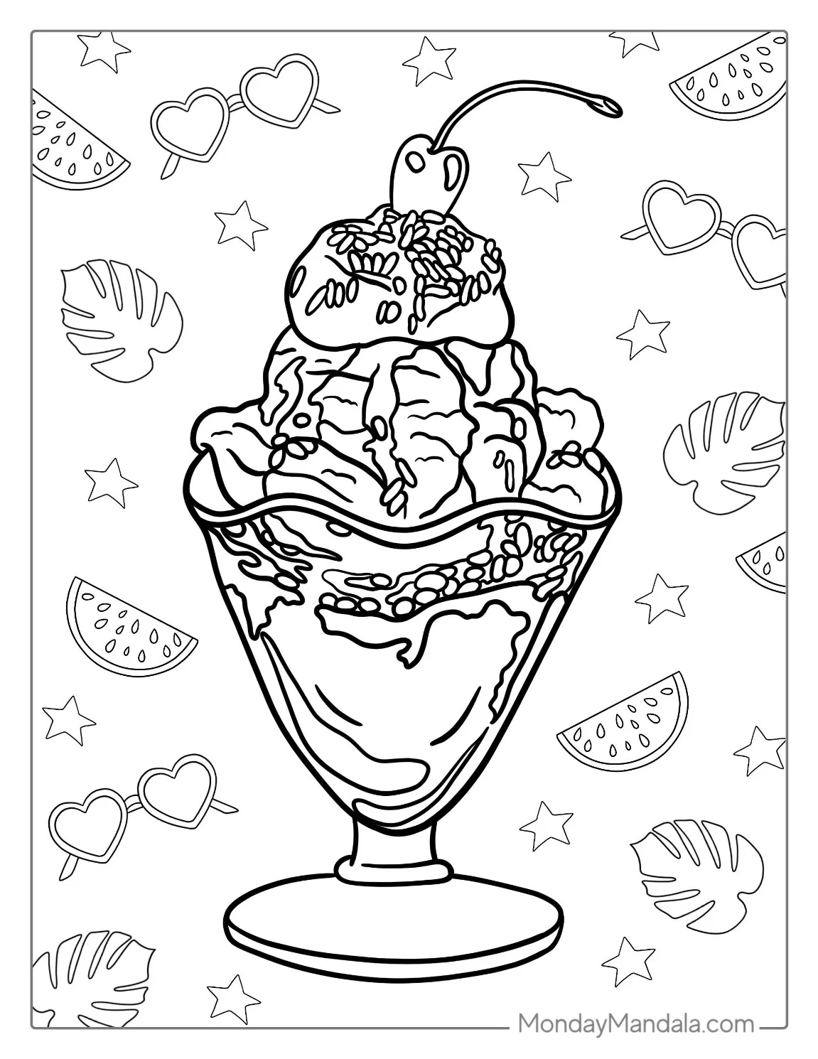 Ice Cream Coloring Page Sundae With Cherry On Top coloring page