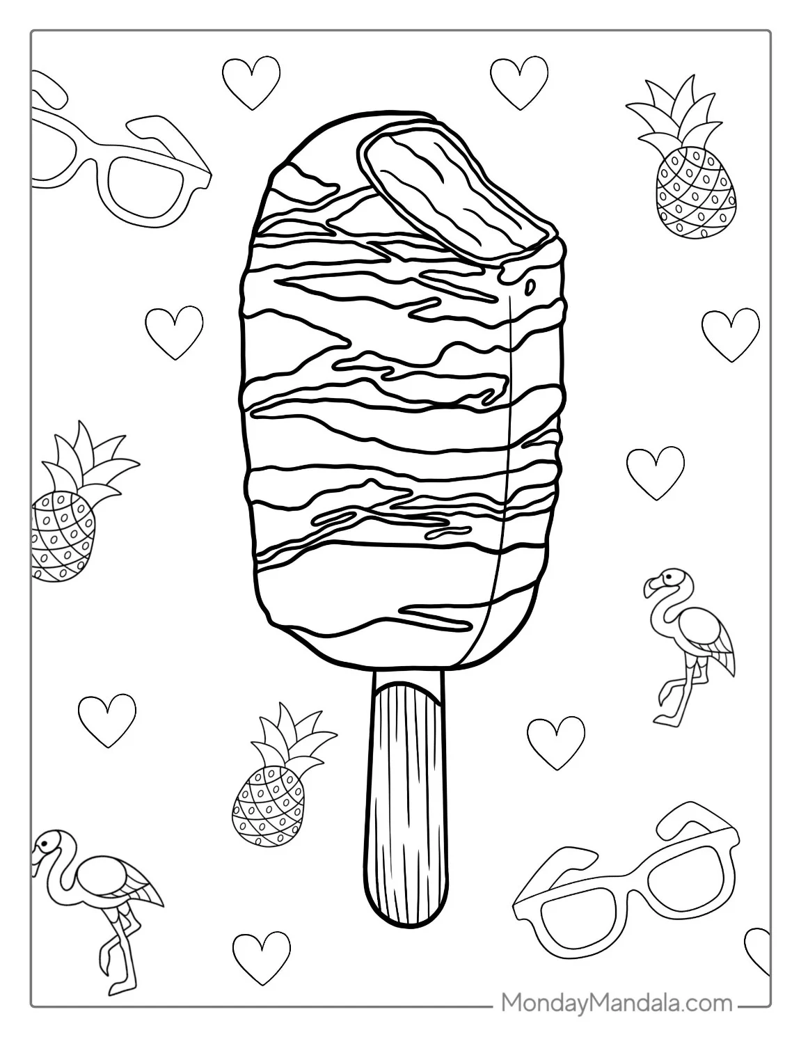 Ice Cream Coloring Page With Chocolate Coating coloring page — printable line art