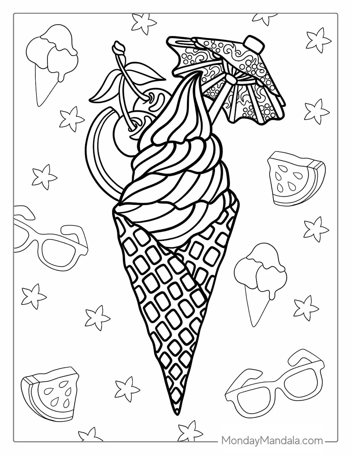 Soft Serve Ice Cream Coloring Page In Waffle Cone coloring page