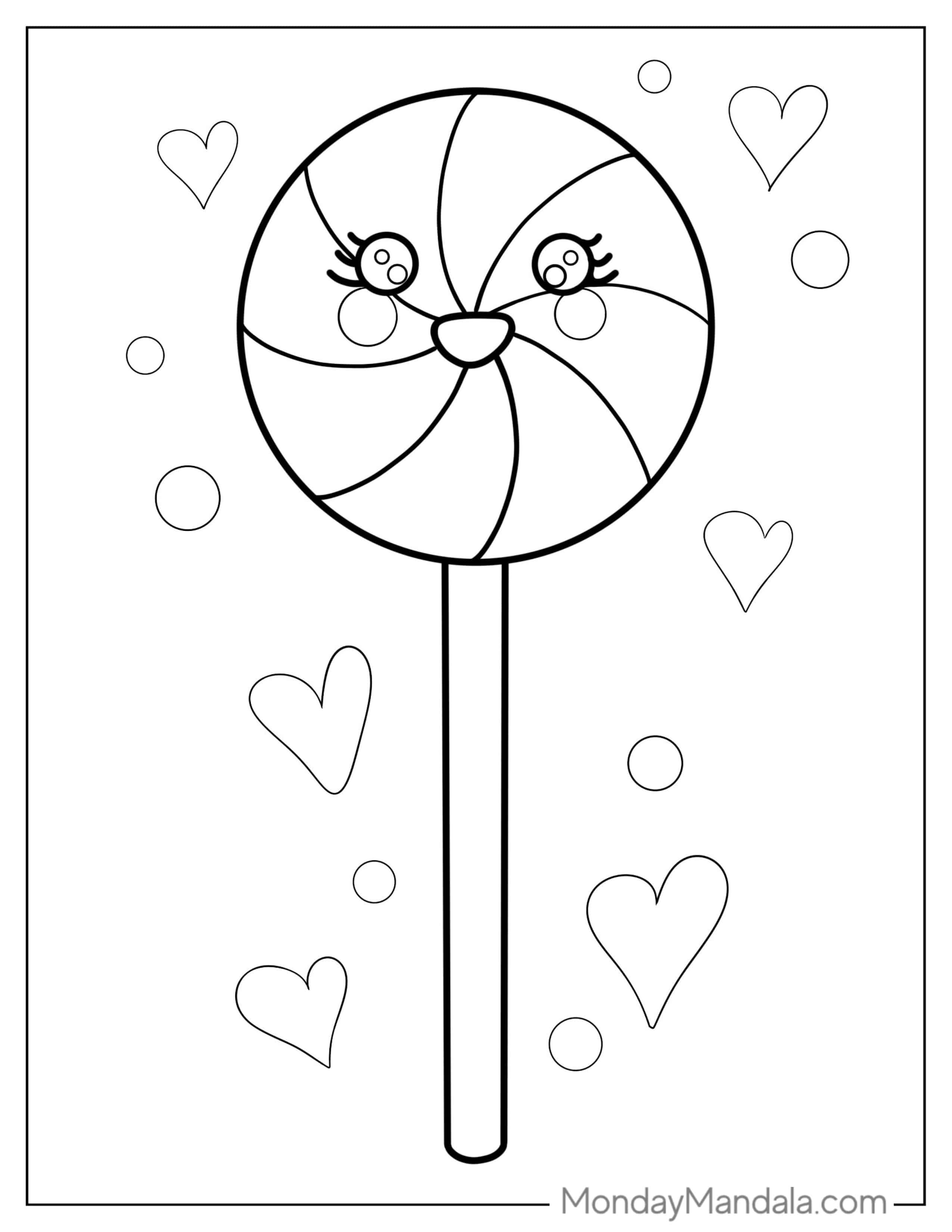 Cute Kawaii Themed Lollipop To Color coloring page