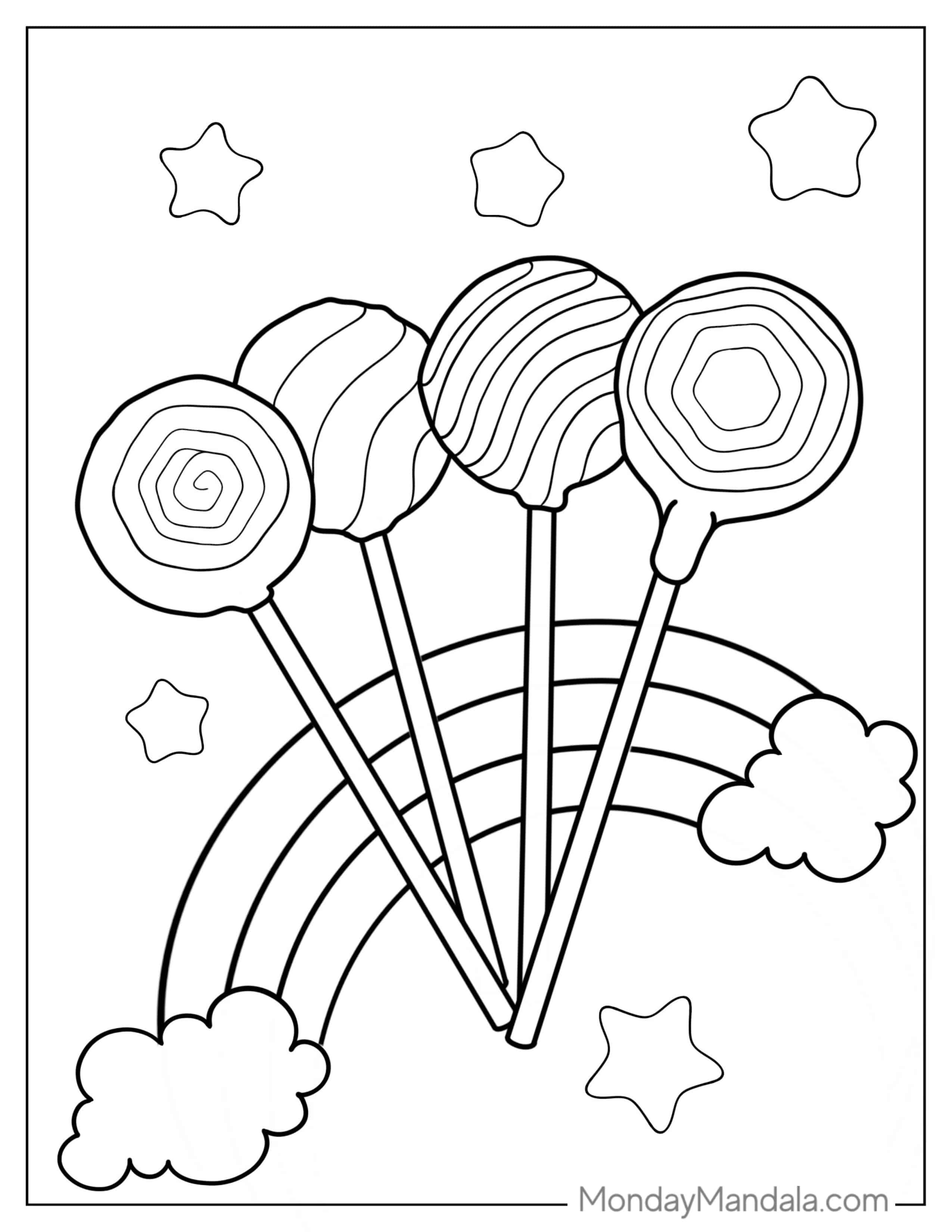 Lollipops With Rainbows To Color coloring page — printable line art