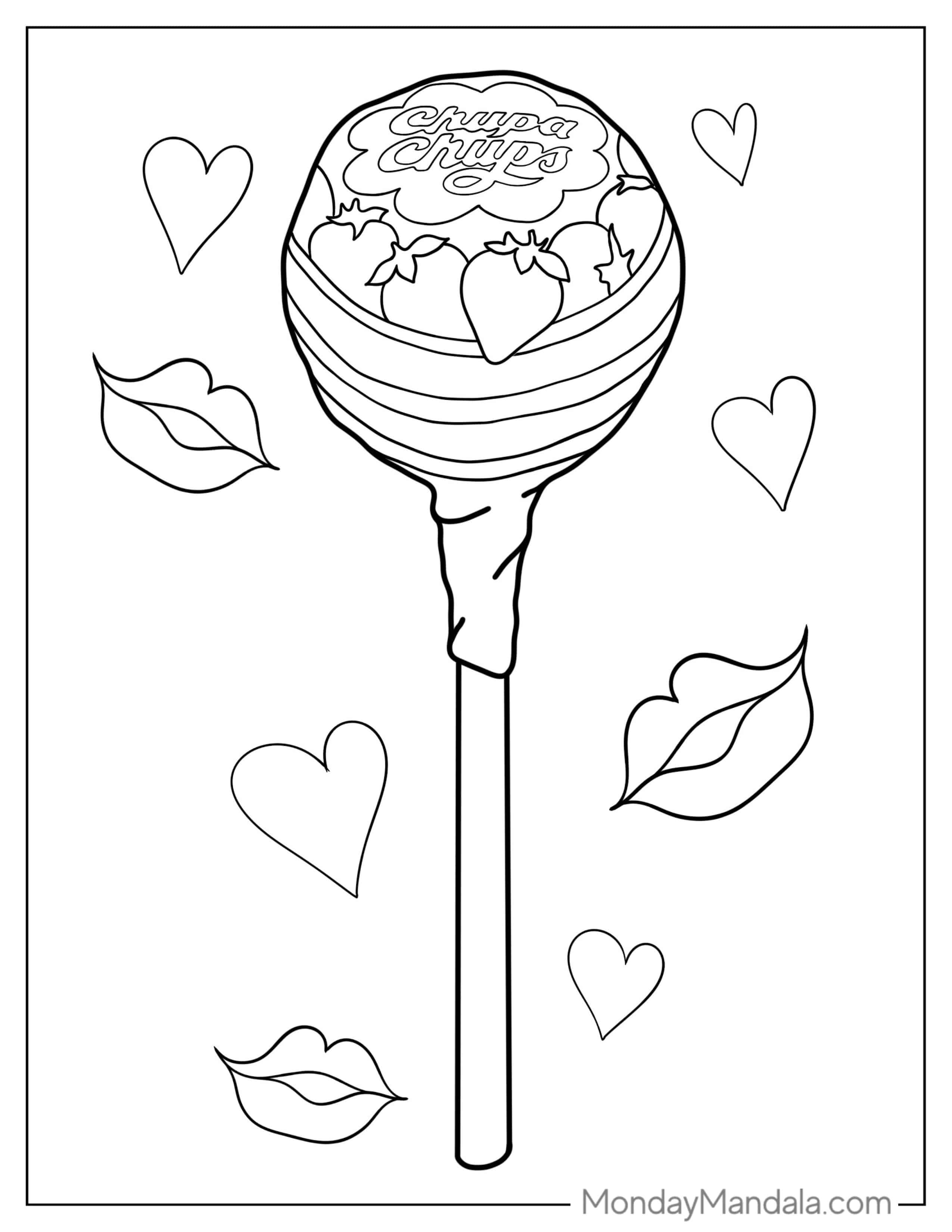Strawberry Chupa Chups Lollipop To Color coloring page