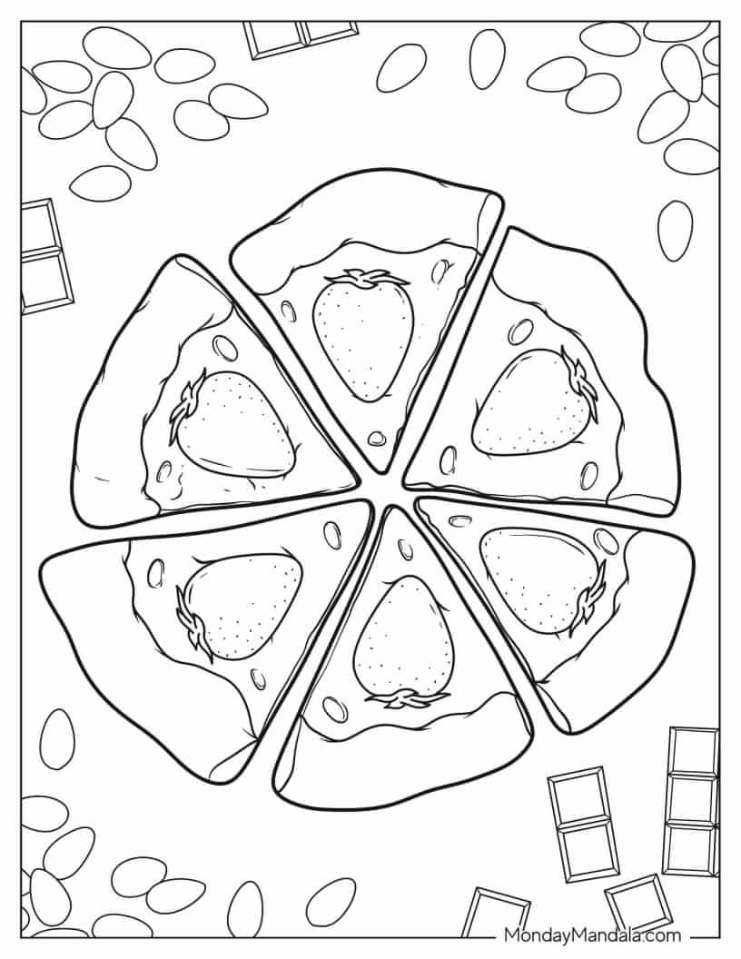 Dessert Pizza With Strawberries And Chocolate coloring page