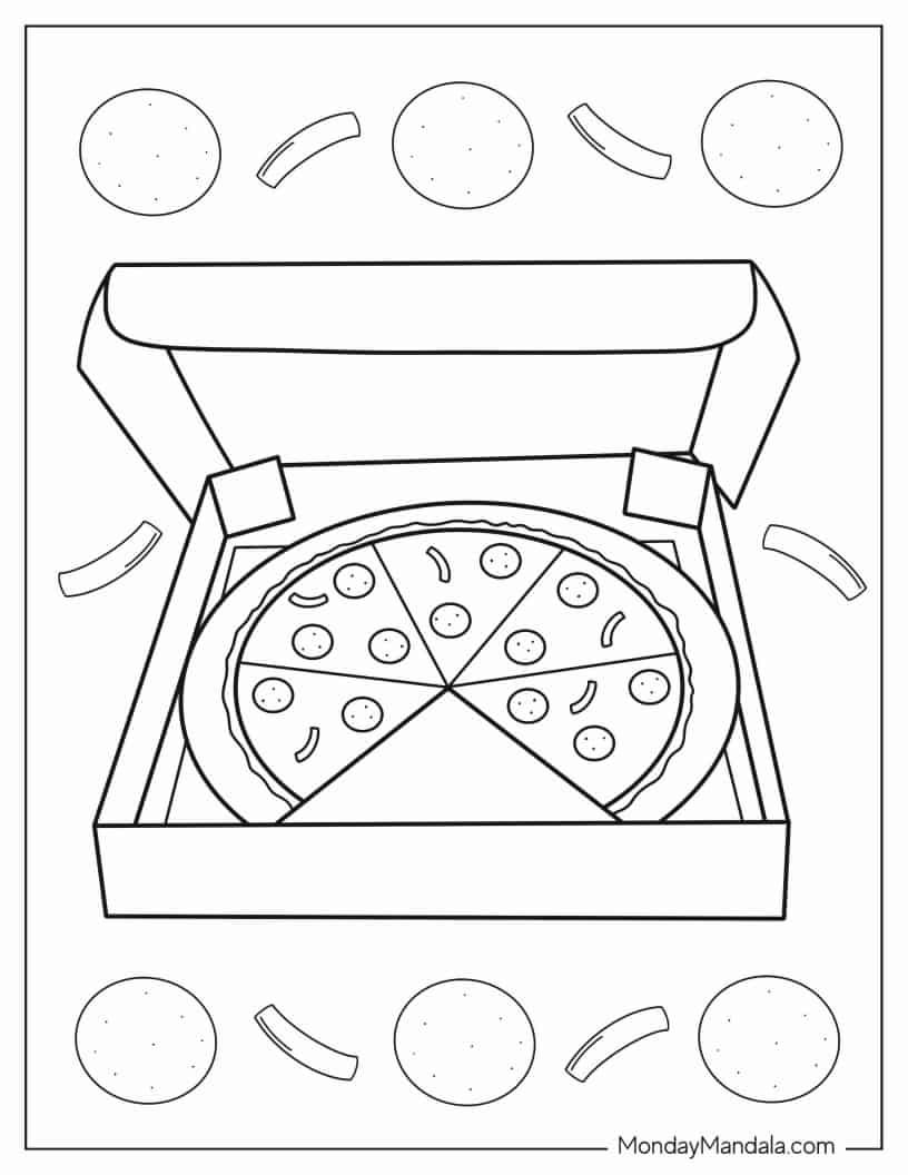 Easy Drawing Of a Pizza And Box To Color coloring page