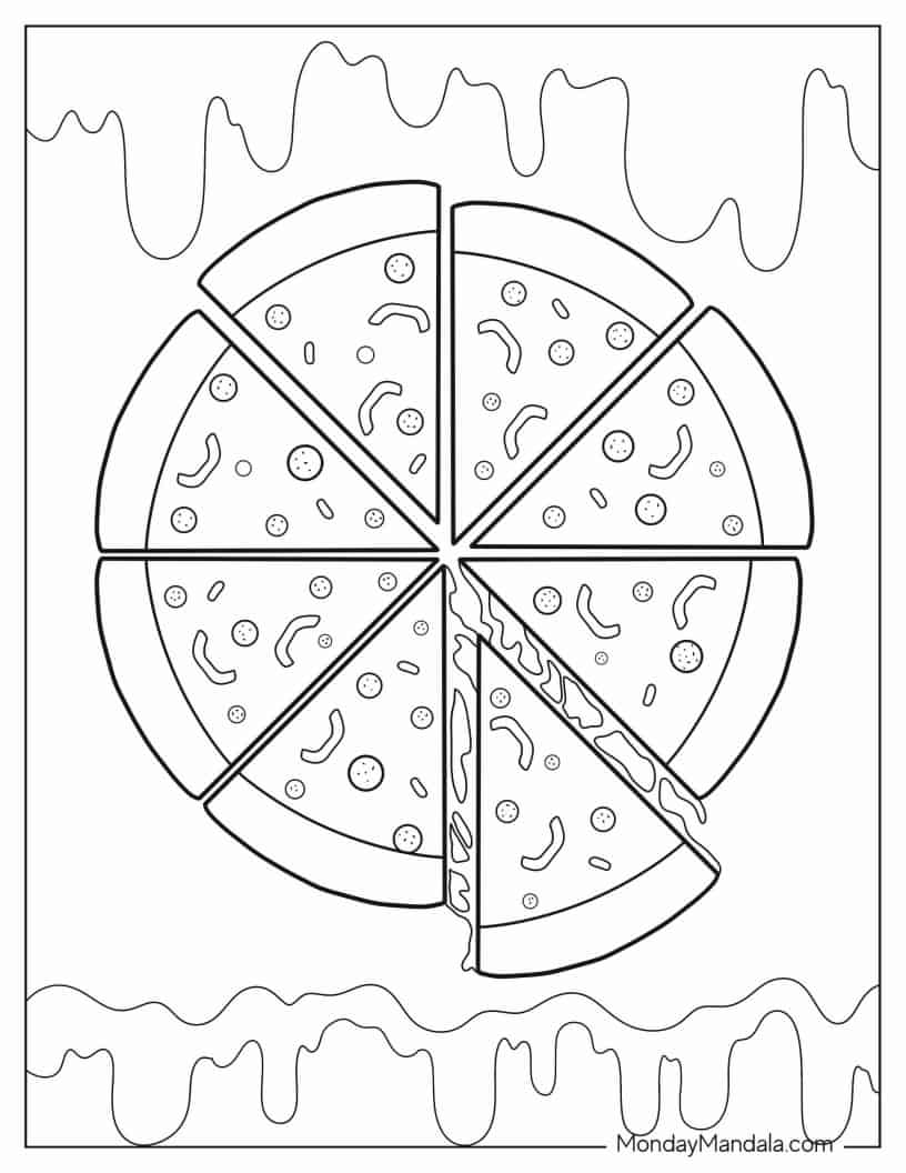Easy Outline Of a Pizza To Color For Preschoolers coloring page