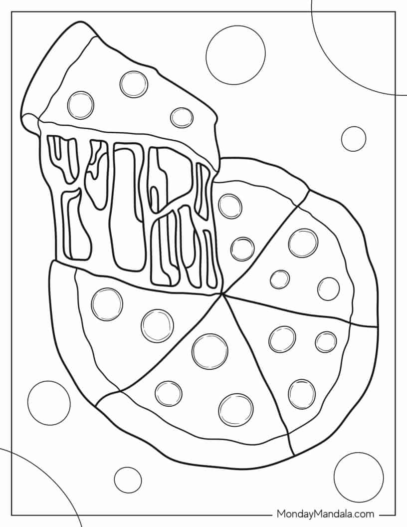 Pepperoni Pizza With Melting Cheese To Color For Kids coloring page