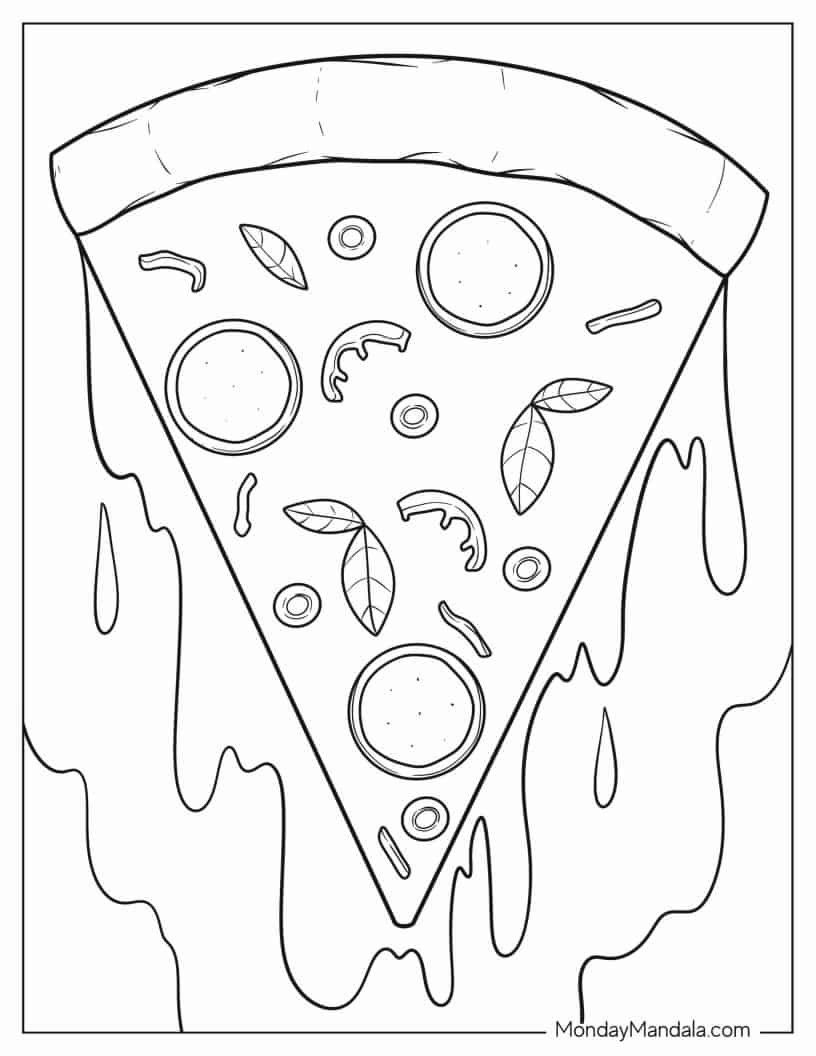 Pizza Slice With Lots Of Melting Cheese To Color coloring page