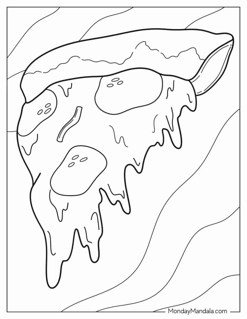 Slice Of Pepperoni Pizza With Melting Cheese coloring page