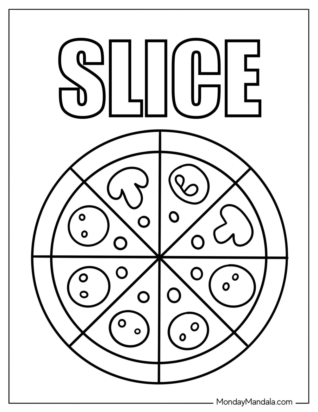Slice Text Above a Whole Pizza Coloring Page for Kids coloring page