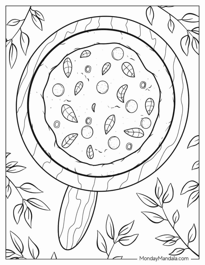 Wood Fired Pizza With Basil And Salami coloring page