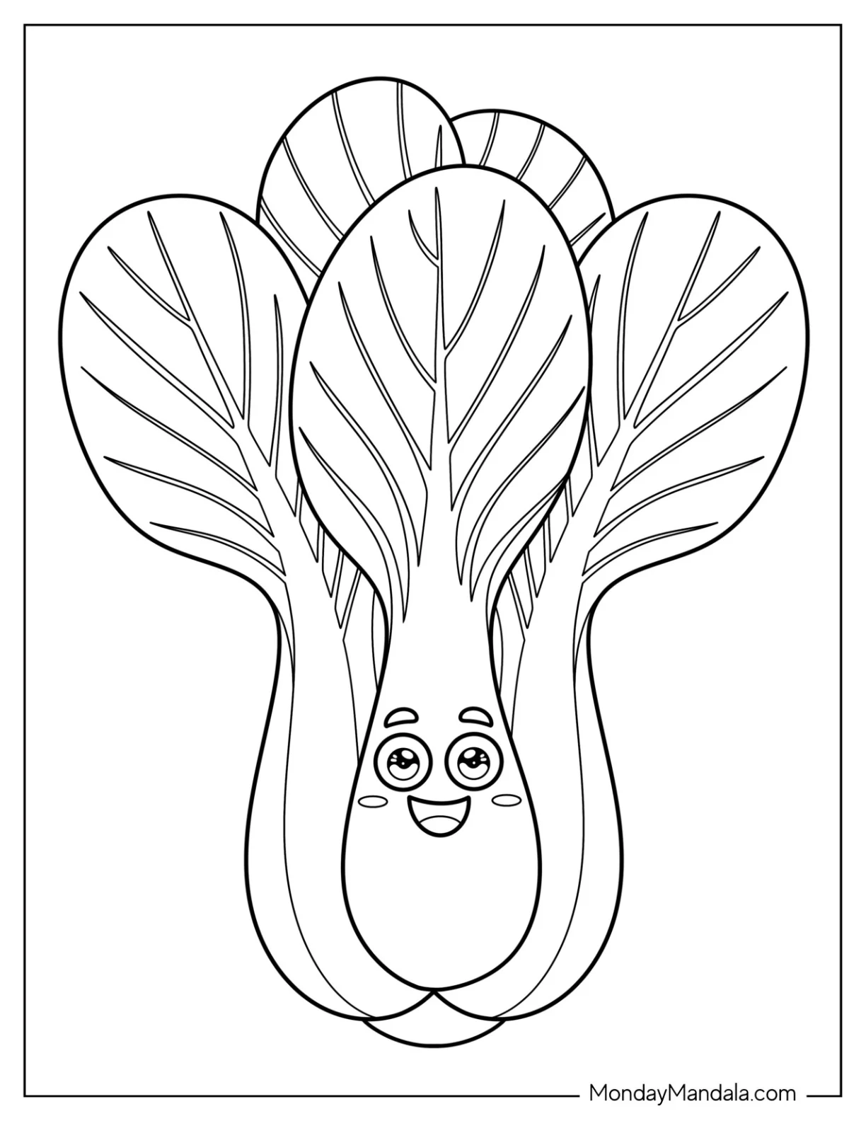 Big Leaf Bok Choy Vegetable Coloring Page with Cute Smile for Preschoolers coloring page