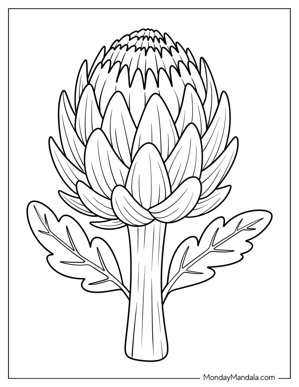Large Artichoke Vegetable Coloring Page Outline for Kids coloring page — printable line art