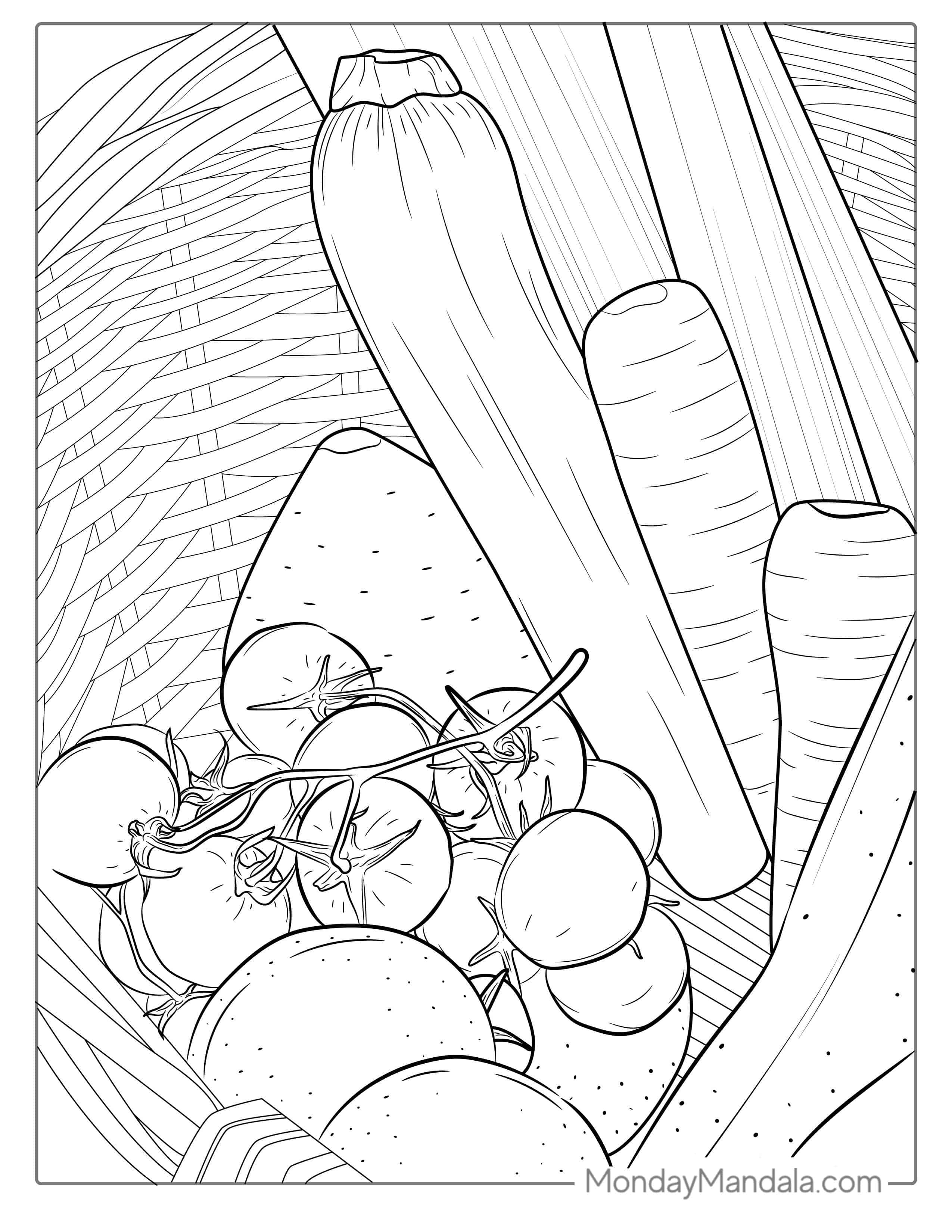 Mixed Vegetables In Basket Coloring Page coloring page — printable line art