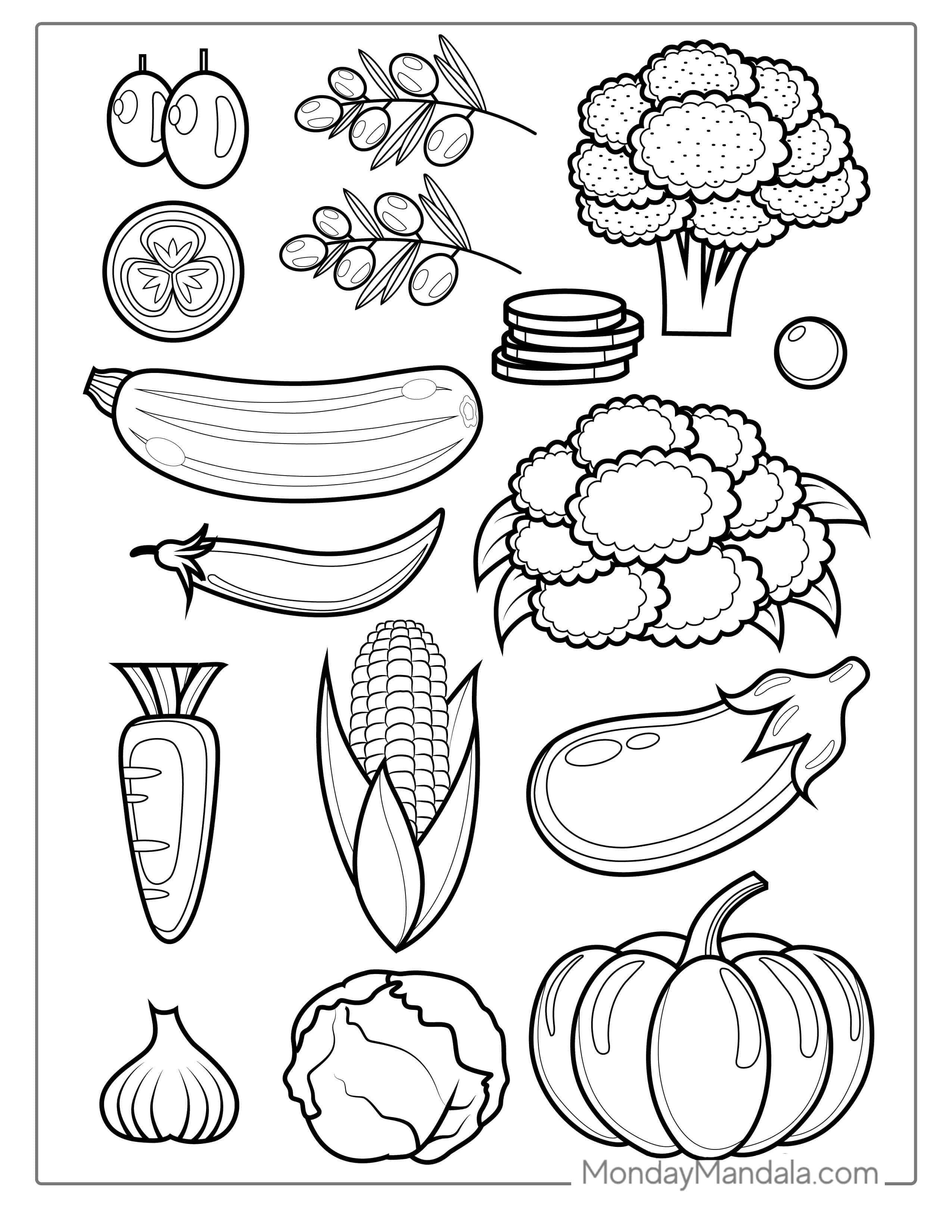 Outline Of Popular Vegetables coloring page