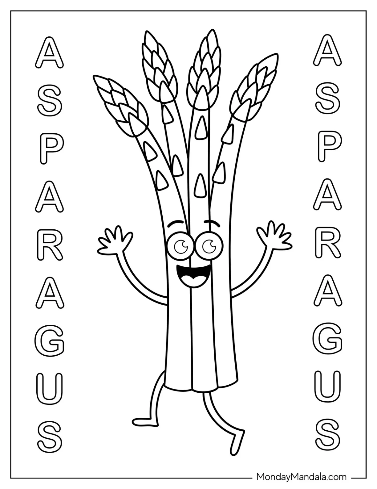 Wiggly Asparagus Vegetable Coloring Page With Lively Pose coloring page