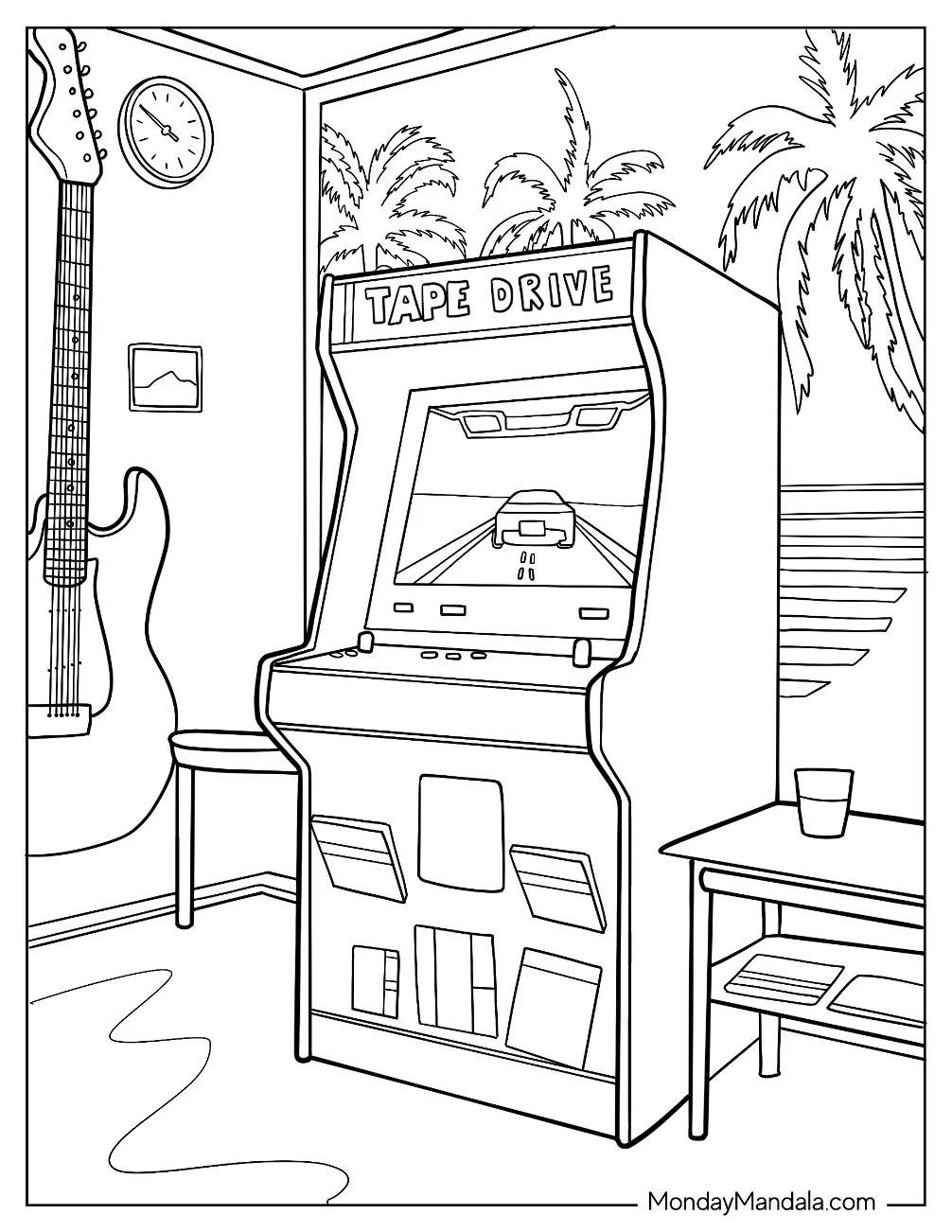 80s Coloring Page Of Arcade Machine In A Diner coloring page